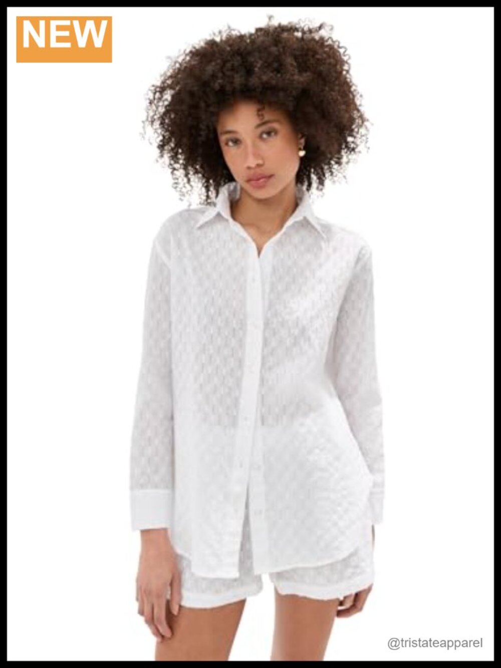 Women's Cecelia Eyelet Cotton Button Down Shirt Long Sleeve Cotton